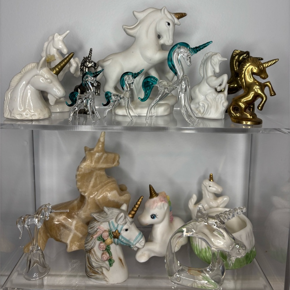 Unicorn Collection Huge set of 16– 1980s Brass Marble Glass Ceramic Bell etc ECU